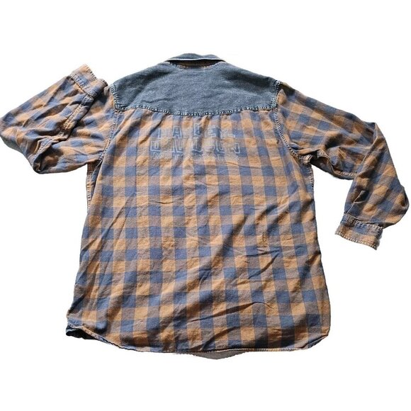 Harley Davidson Shirt Mens XL Plaid Pocket Snap Buttons Patch Biker Rugged FLAW - Picture 2 of 16